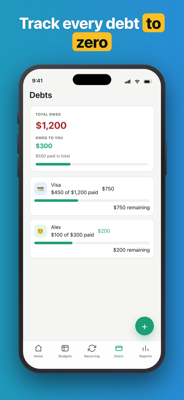 Penno debt tracker with partial payments and notes